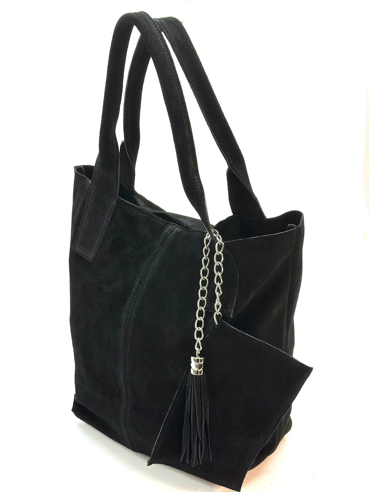 HE1165 Black Tassel Suede Tote Bag
