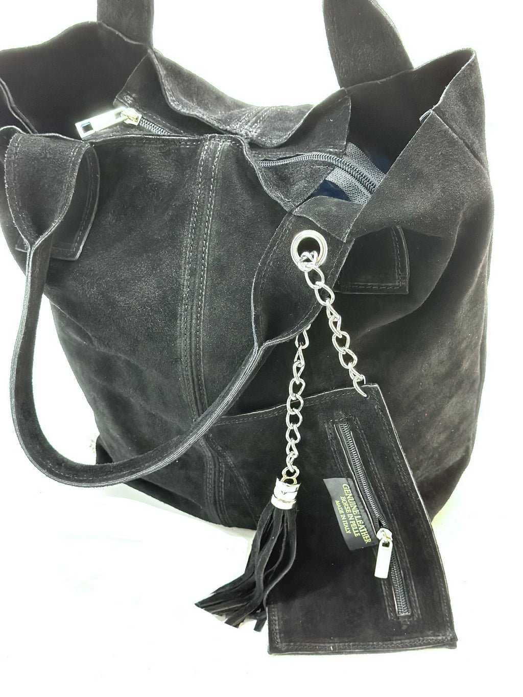 HE1165 Black Tassel Suede Tote Bag