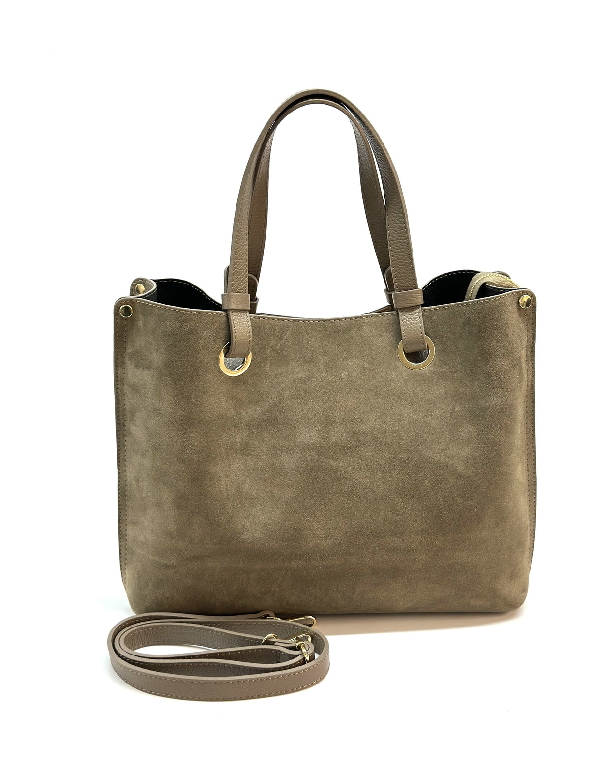 HE1167 Dark Taupe Suede Top Handle Bag
