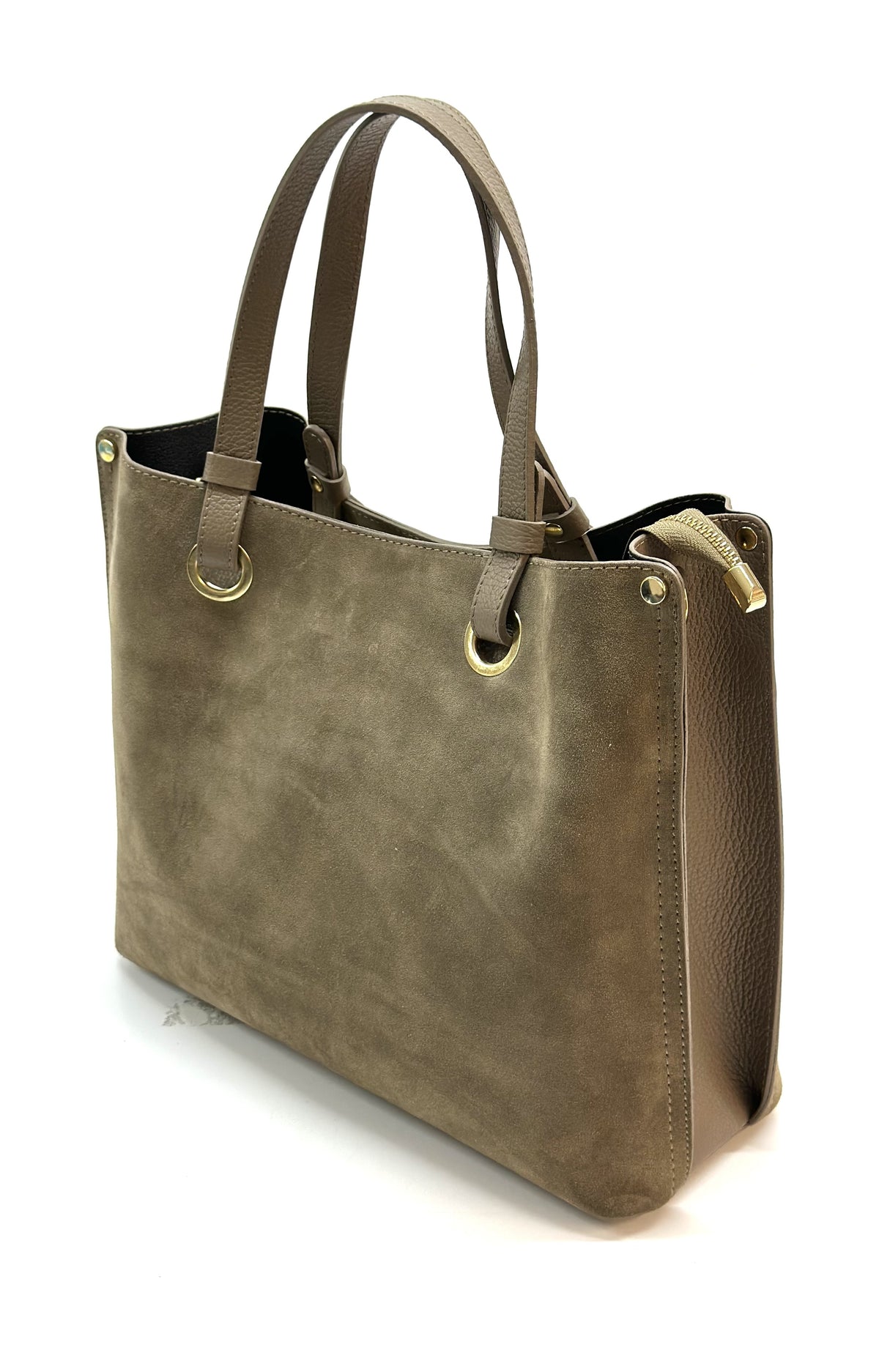 HE1167 Dark Taupe Suede Top Handle Bag