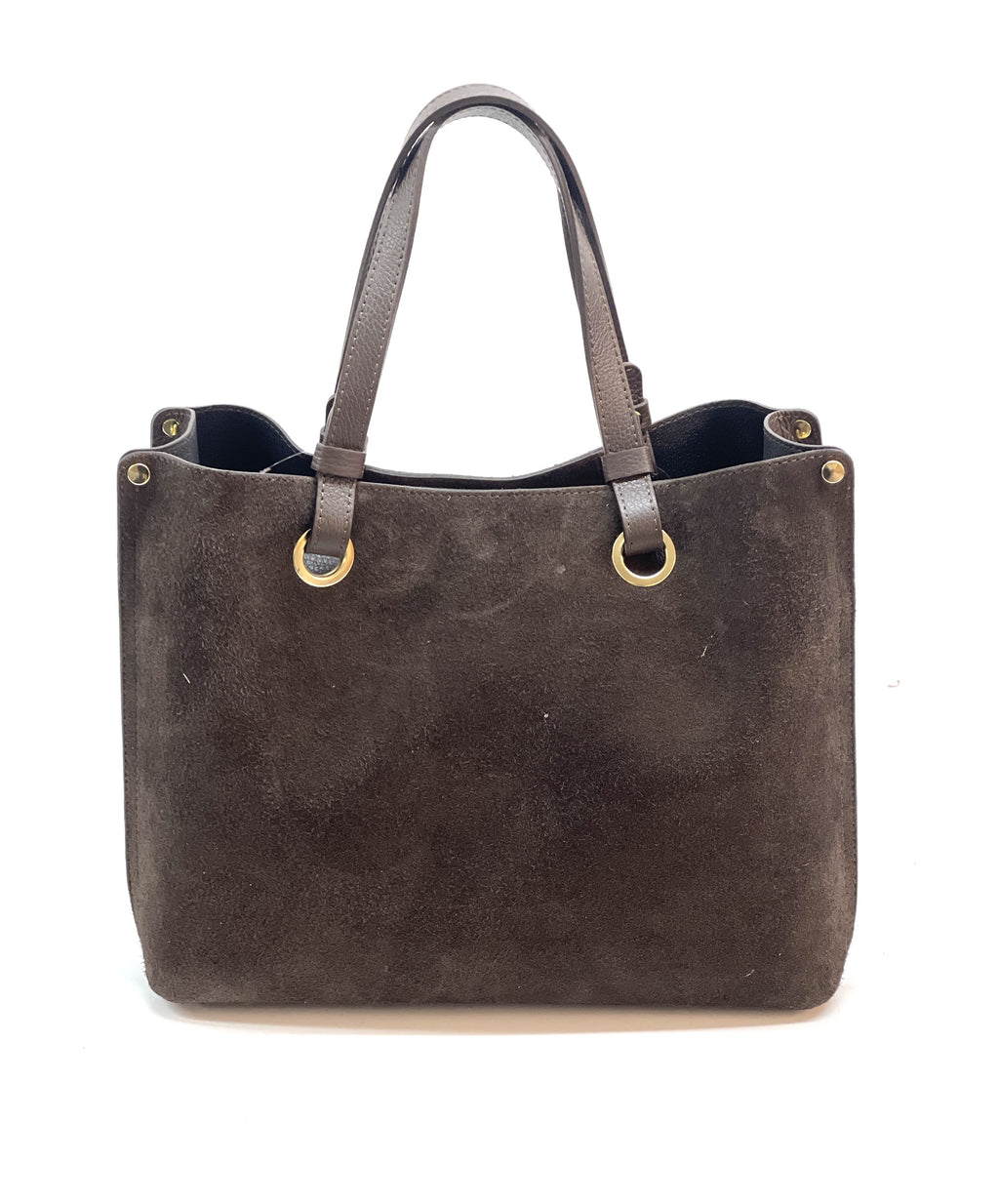 HE1168 Dark Brown Suede Top Handle Bag