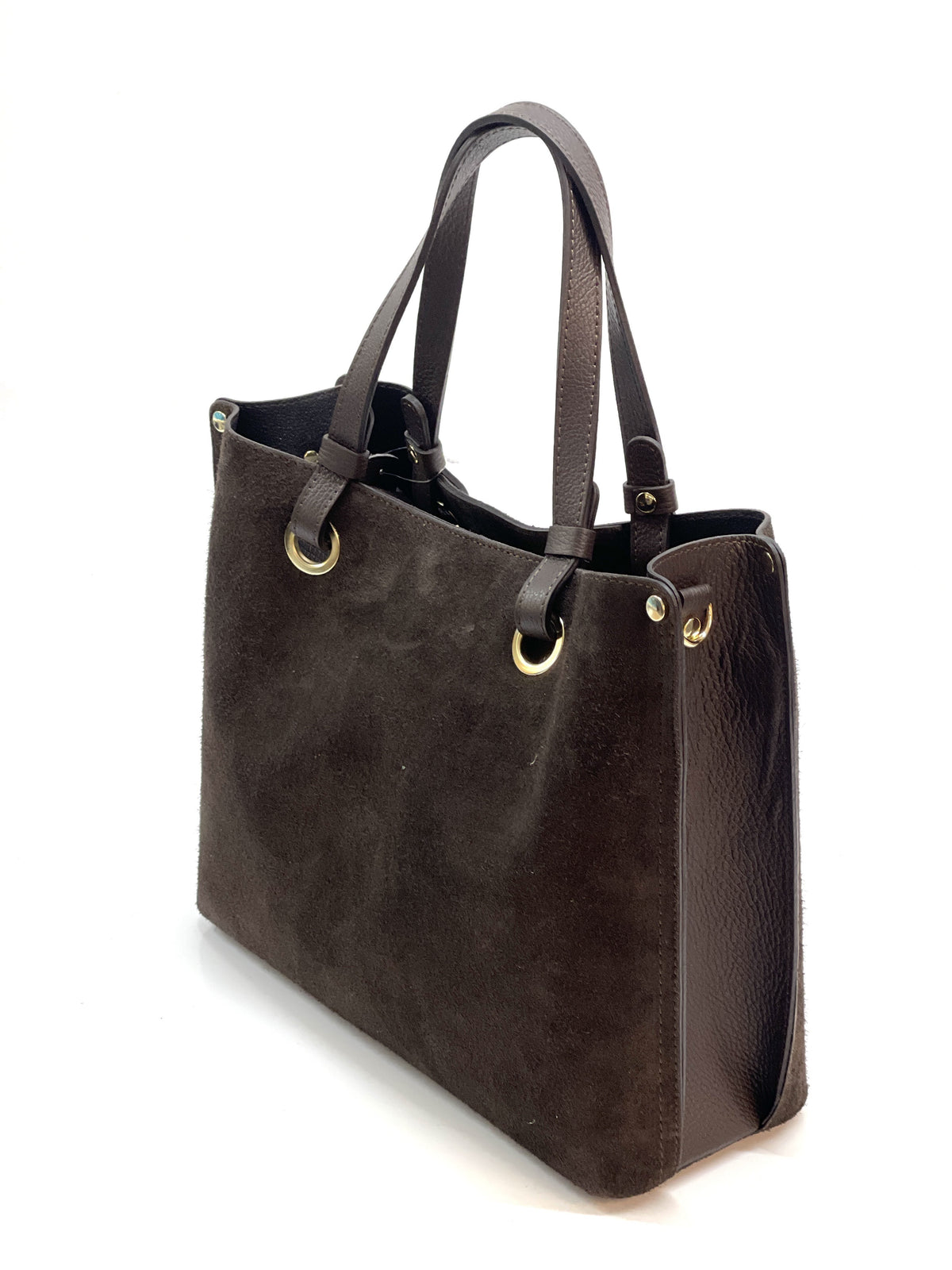 HE1168 Dark Brown Suede Top Handle Bag