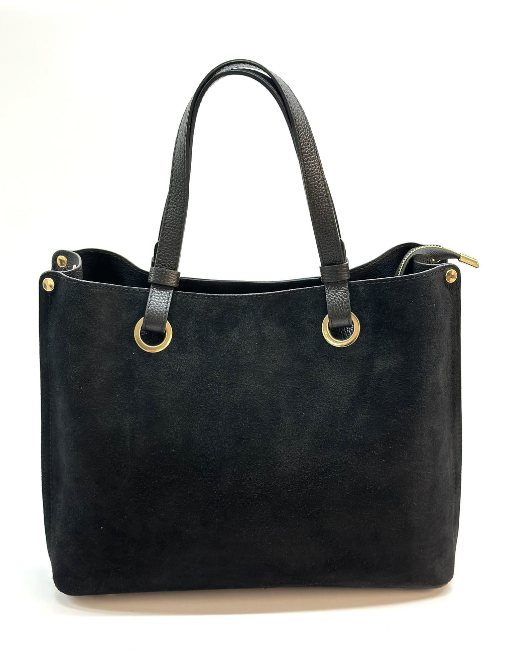 HE1169 Black Suede Top Handle Bag