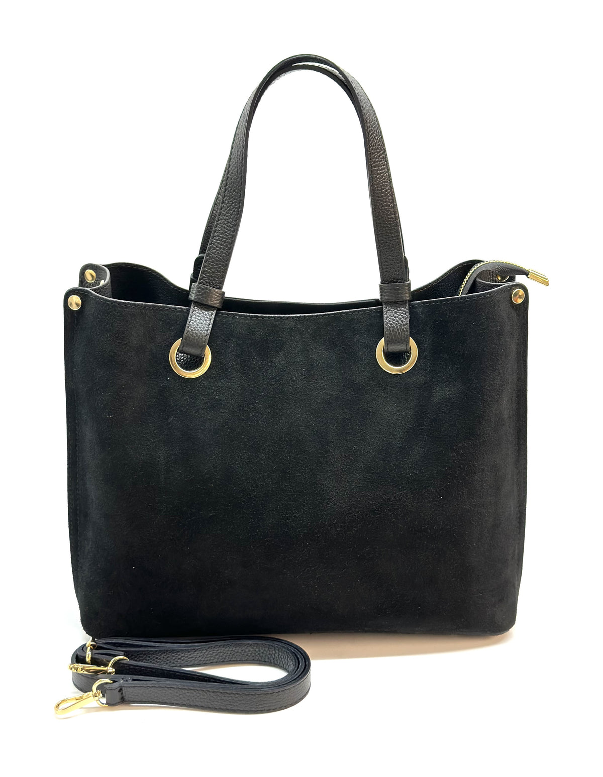 HE1169 Black Suede Top Handle Bag