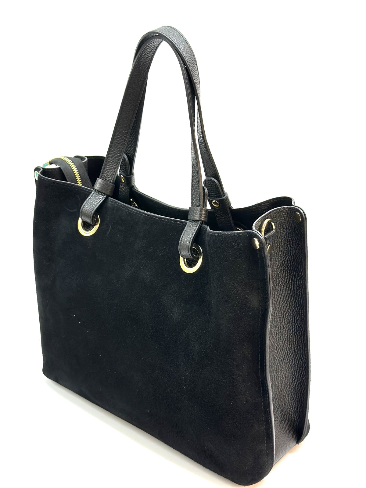 HE1169 Black Suede Top Handle Bag