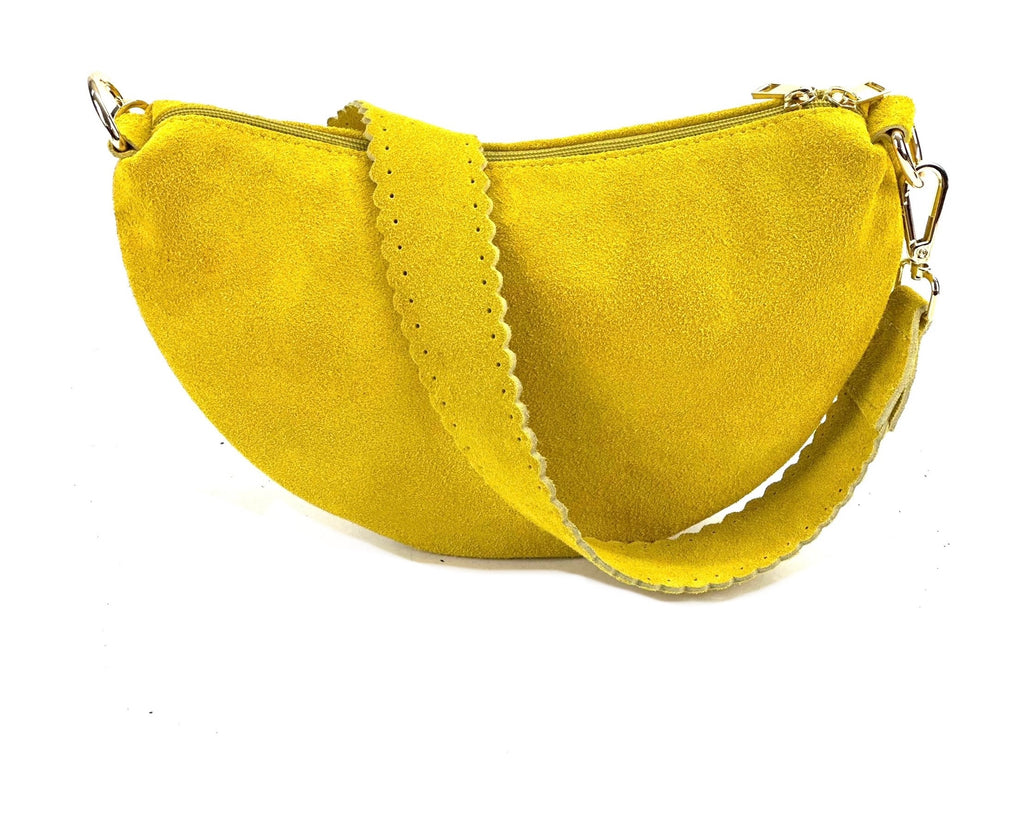 HE1170 Yellow Half-Moon Suede Shoulder Bag