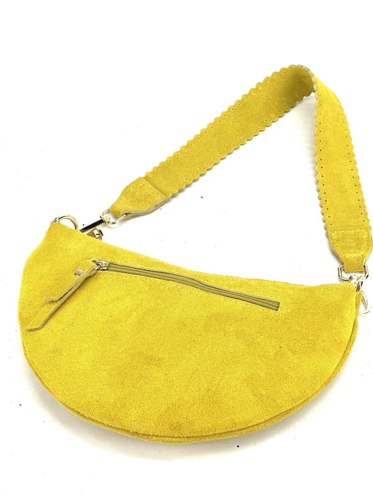 HE1170 Yellow Half-Moon Suede Shoulder Bag