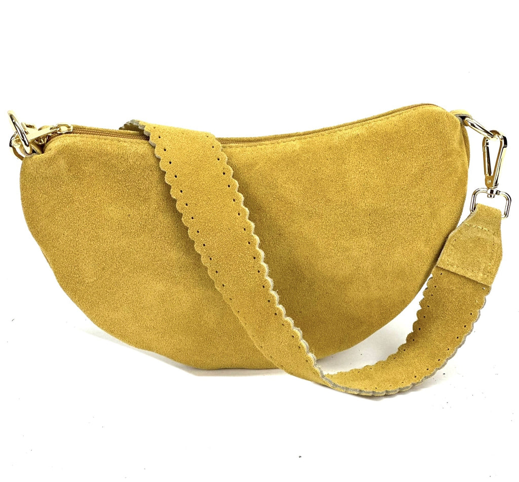 HE1171 Mustard Half-Moon Suede Shoulder Bag