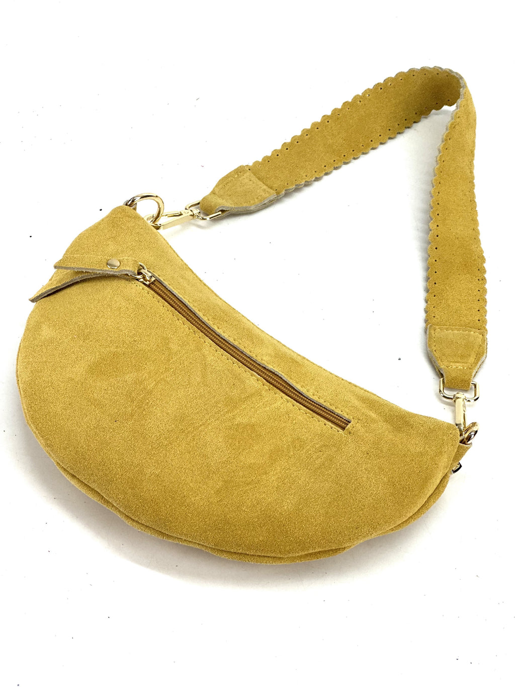 HE1171 Mustard Half-Moon Suede Shoulder Bag