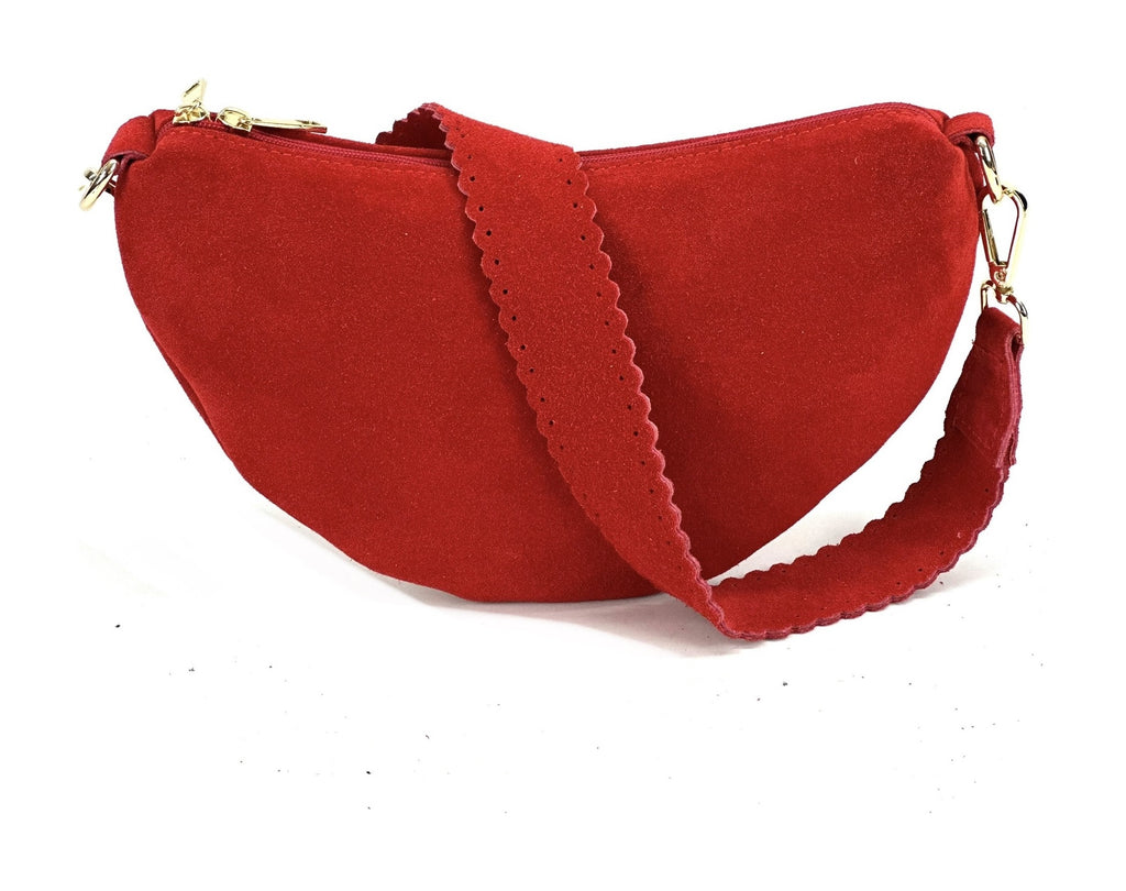 HE1172 Red Half-Moon Suede Shoulder Bag