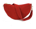 HE1172 Red Half-Moon Suede Shoulder Bag