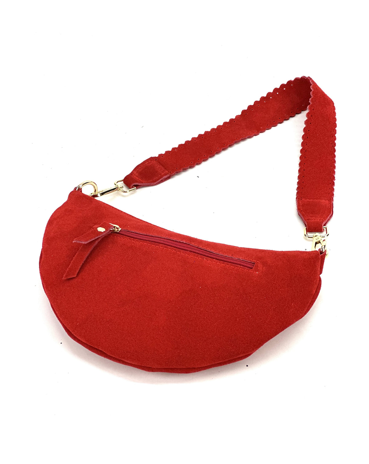 HE1172 Red Half-Moon Suede Shoulder Bag