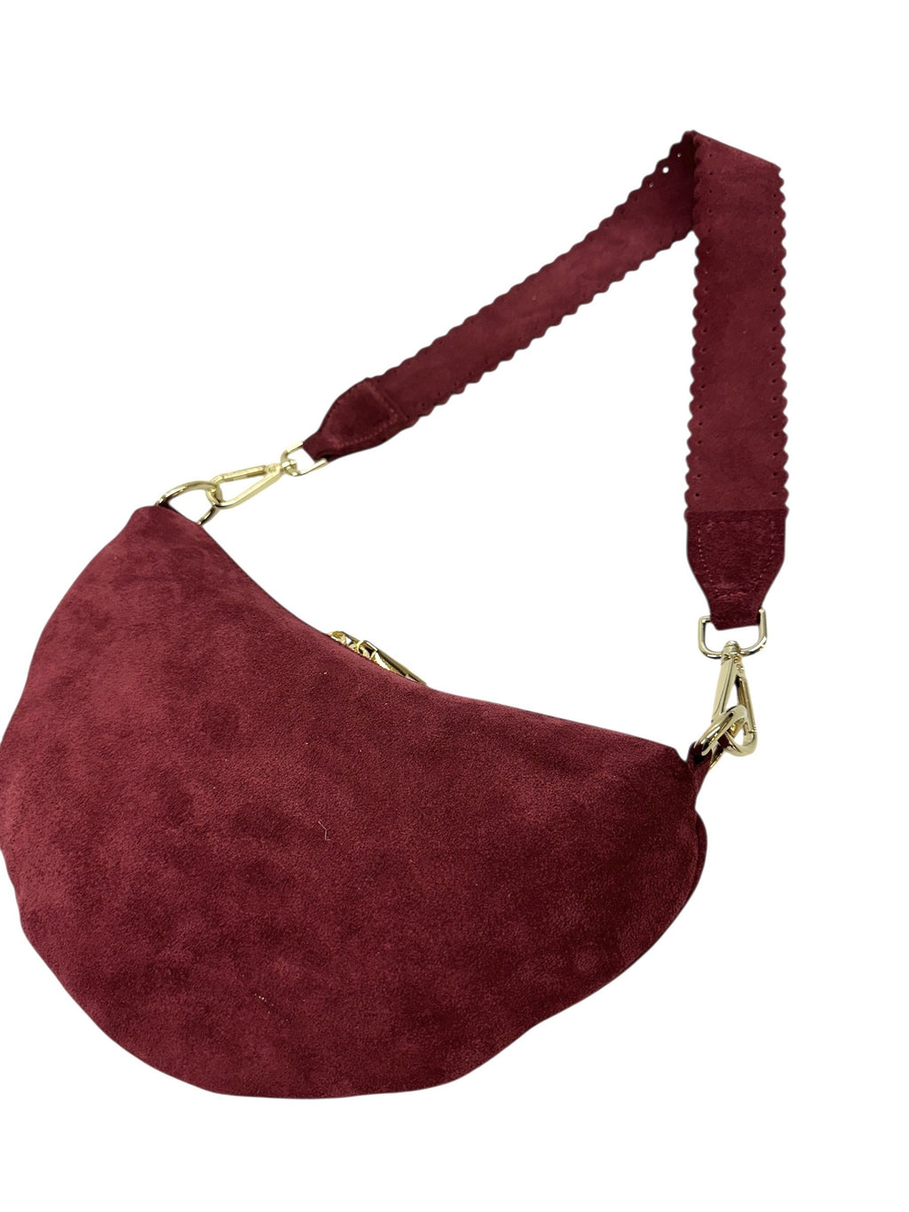 HE1173 Burgundy Half-Moon Suede Shoulder Bag