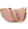 HE1174 Powder Pink Half-Moon Suede Shoulder Bag