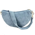 HE1176 Powder Blue Half-Moon Suede Shoulder Bag