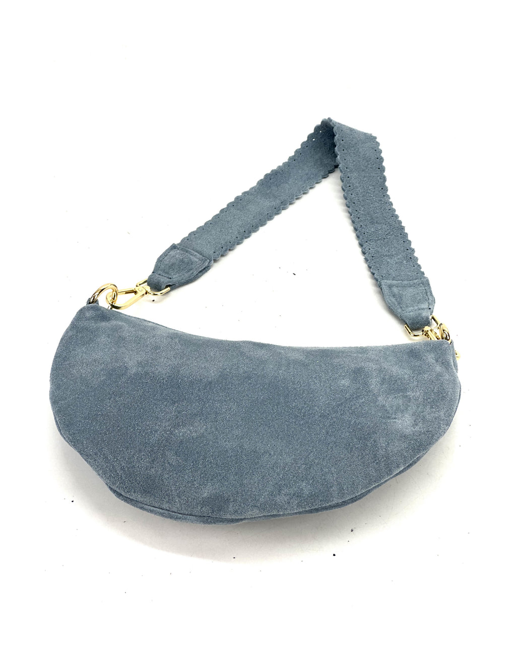 HE1176 Powder Blue Half-Moon Suede Shoulder Bag