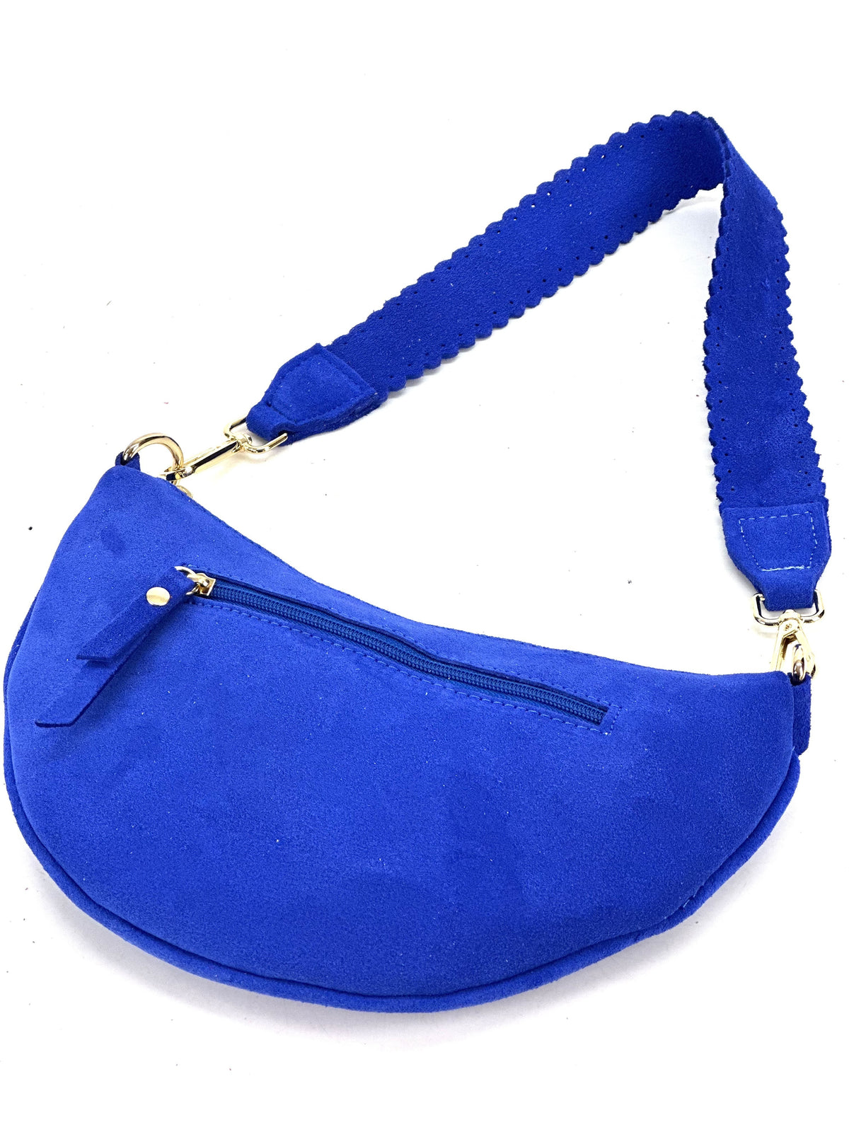 HE1177 Bright Blue Half-Moon Suede Shoulder Bag