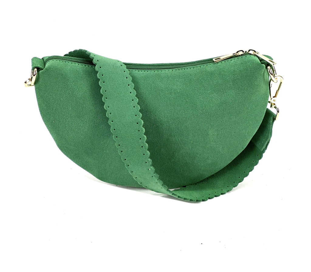 HE1178 Apple Green Half-Moon Suede Shoulder Bag