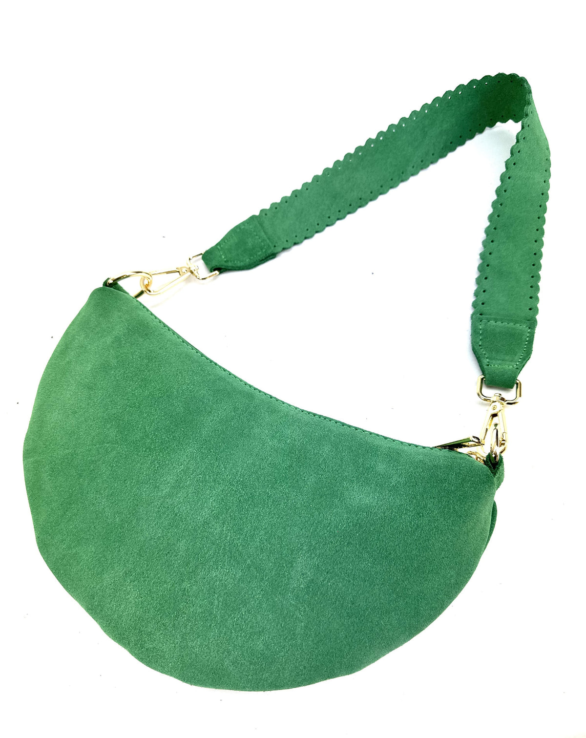 HE1178 Apple Green Half-Moon Suede Shoulder Bag