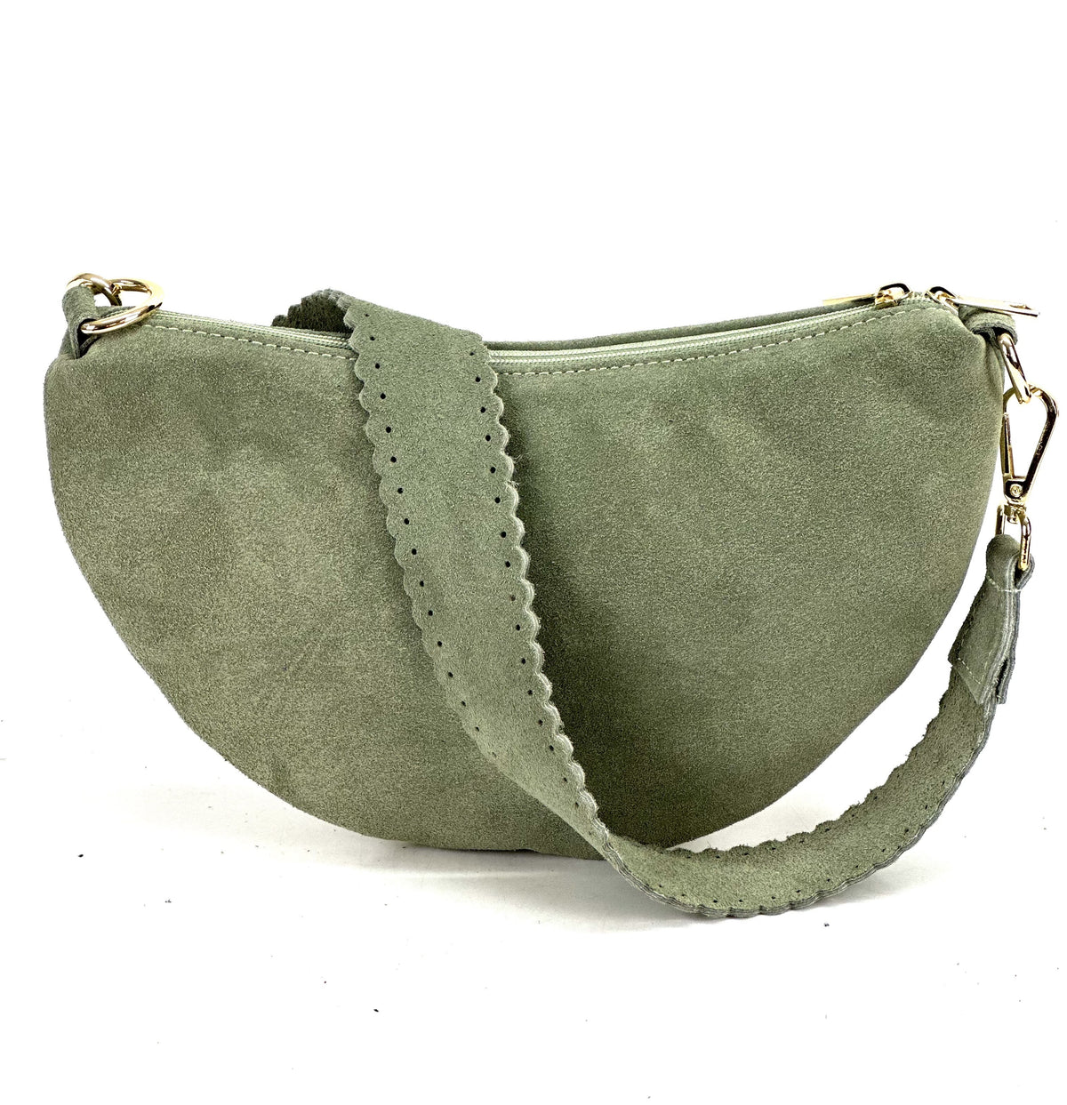 HE1179 Sage Green Half-Moon Suede Shoulder Bag