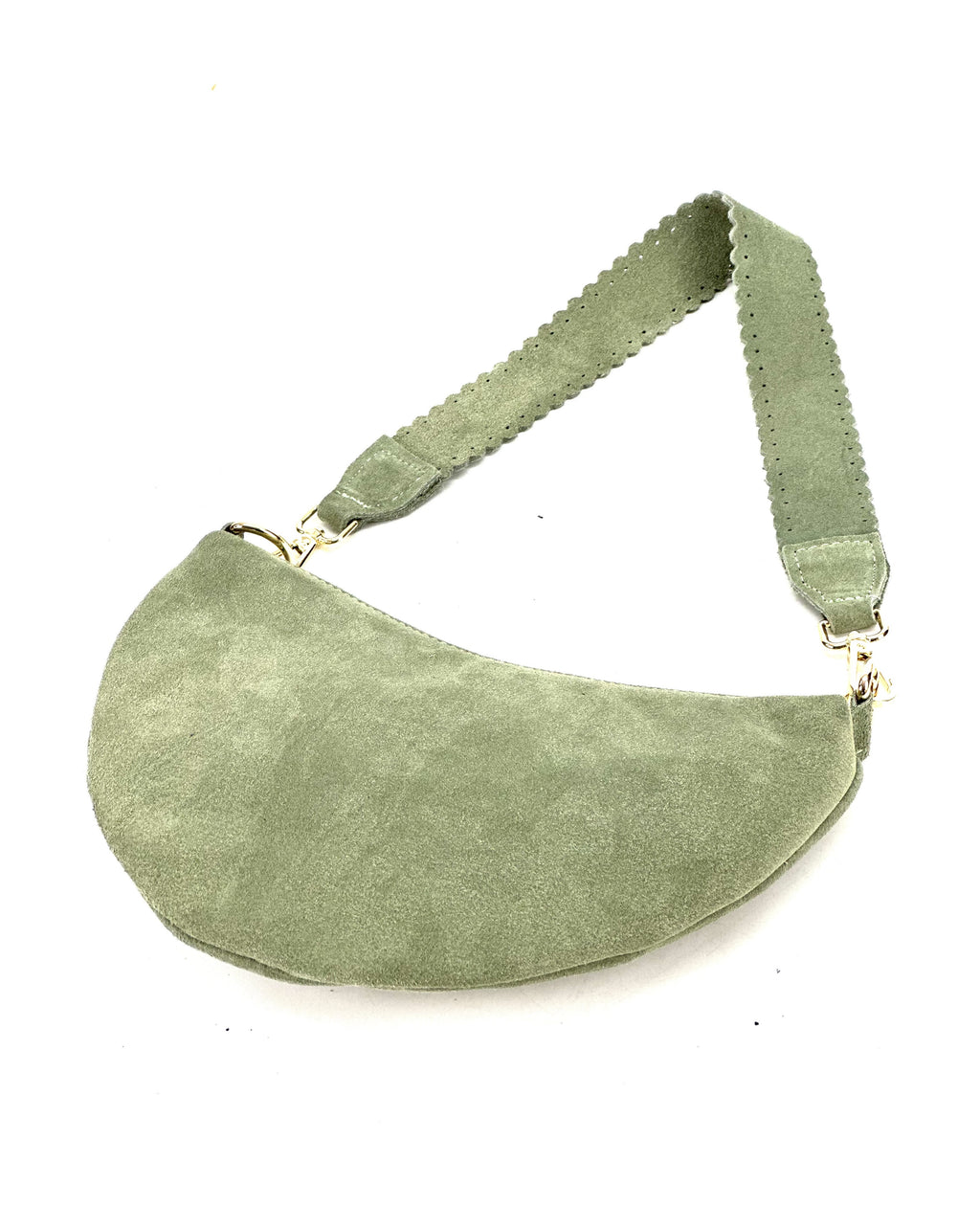 HE1179 Sage Green Half-Moon Suede Shoulder Bag