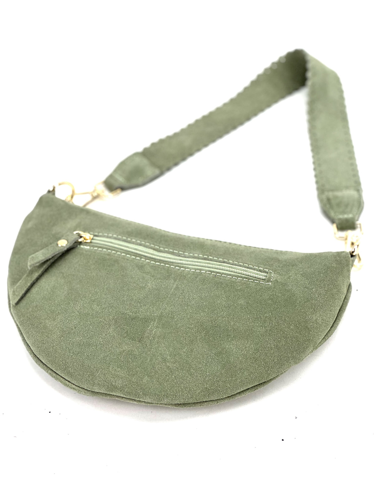 HE1179 Sage Green Half-Moon Suede Shoulder Bag