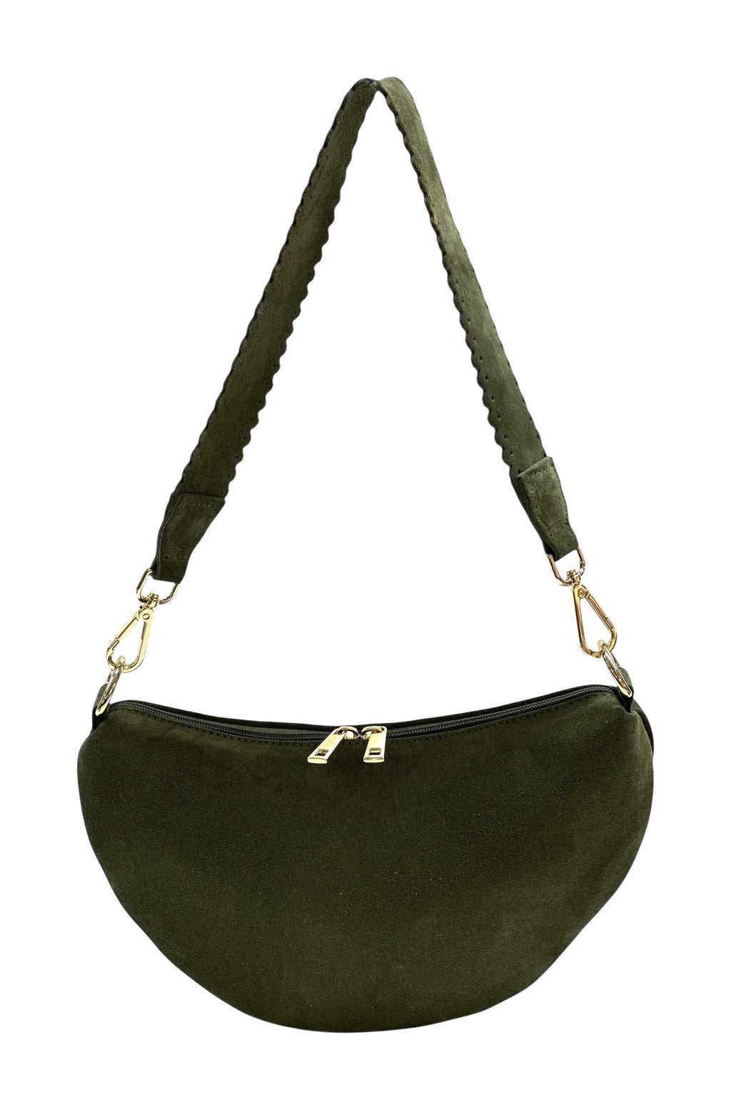 HE1180 Military Green Half-Moon Suede Shoulder Bag