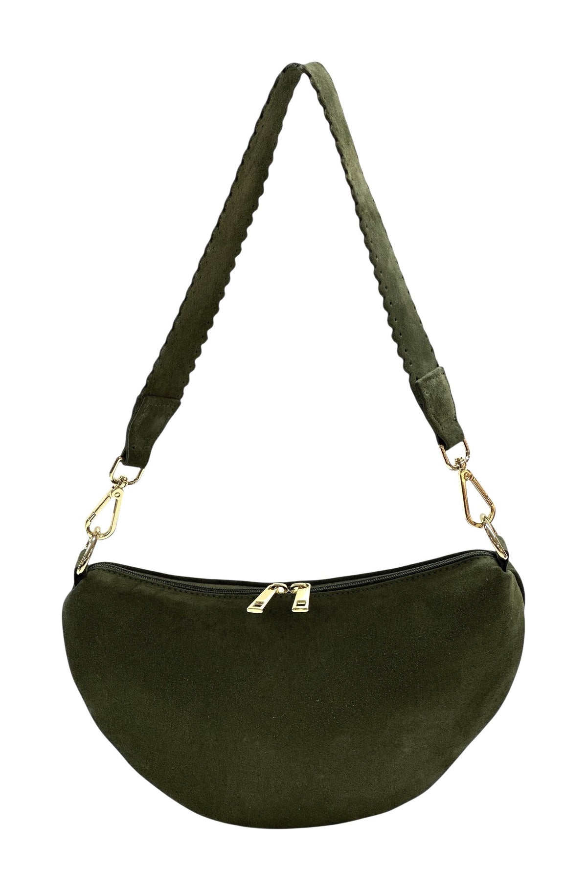 HE1180 Military Green Half-Moon Suede Shoulder Bag