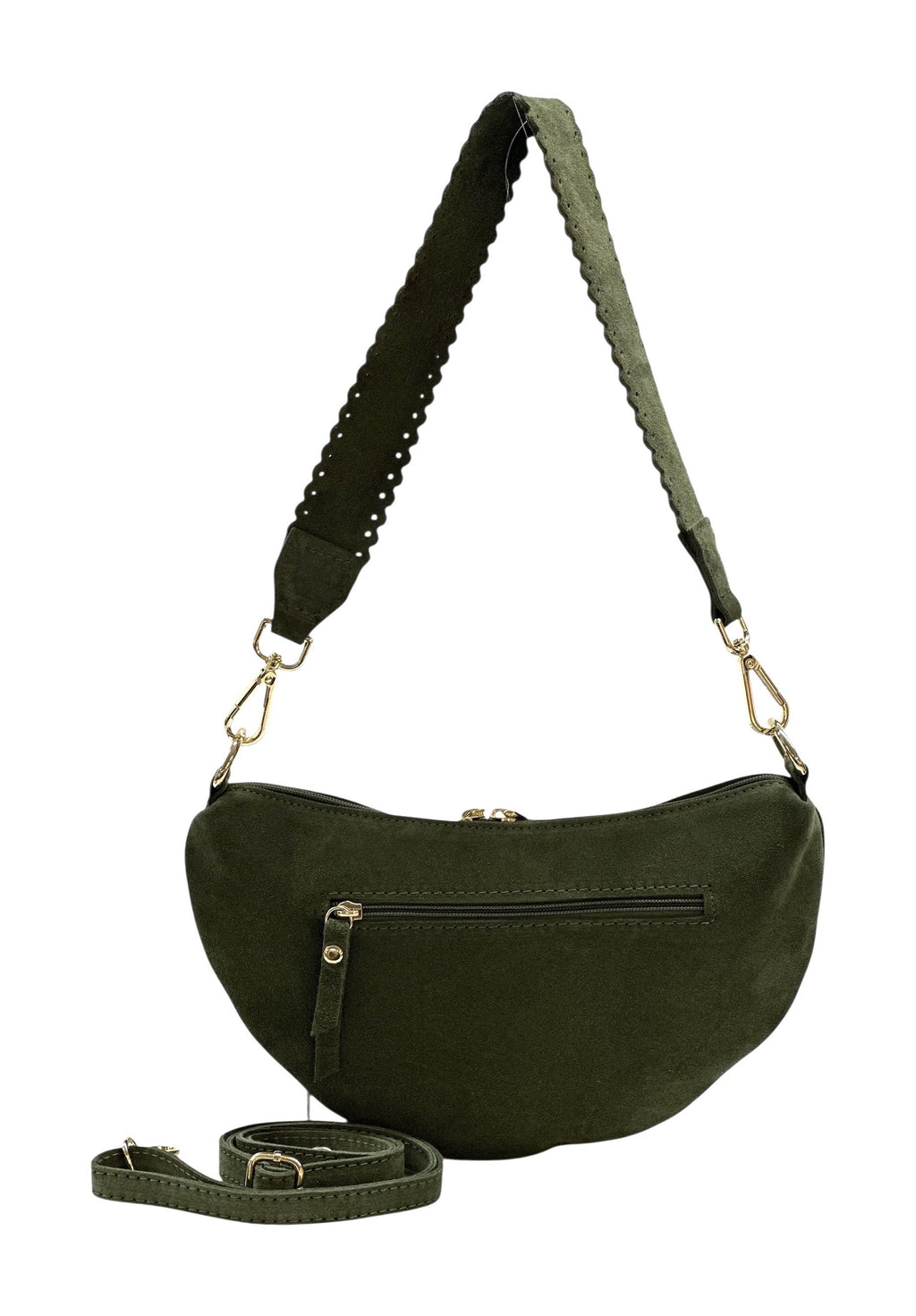 HE1180 Military Green Half-Moon Suede Shoulder Bag