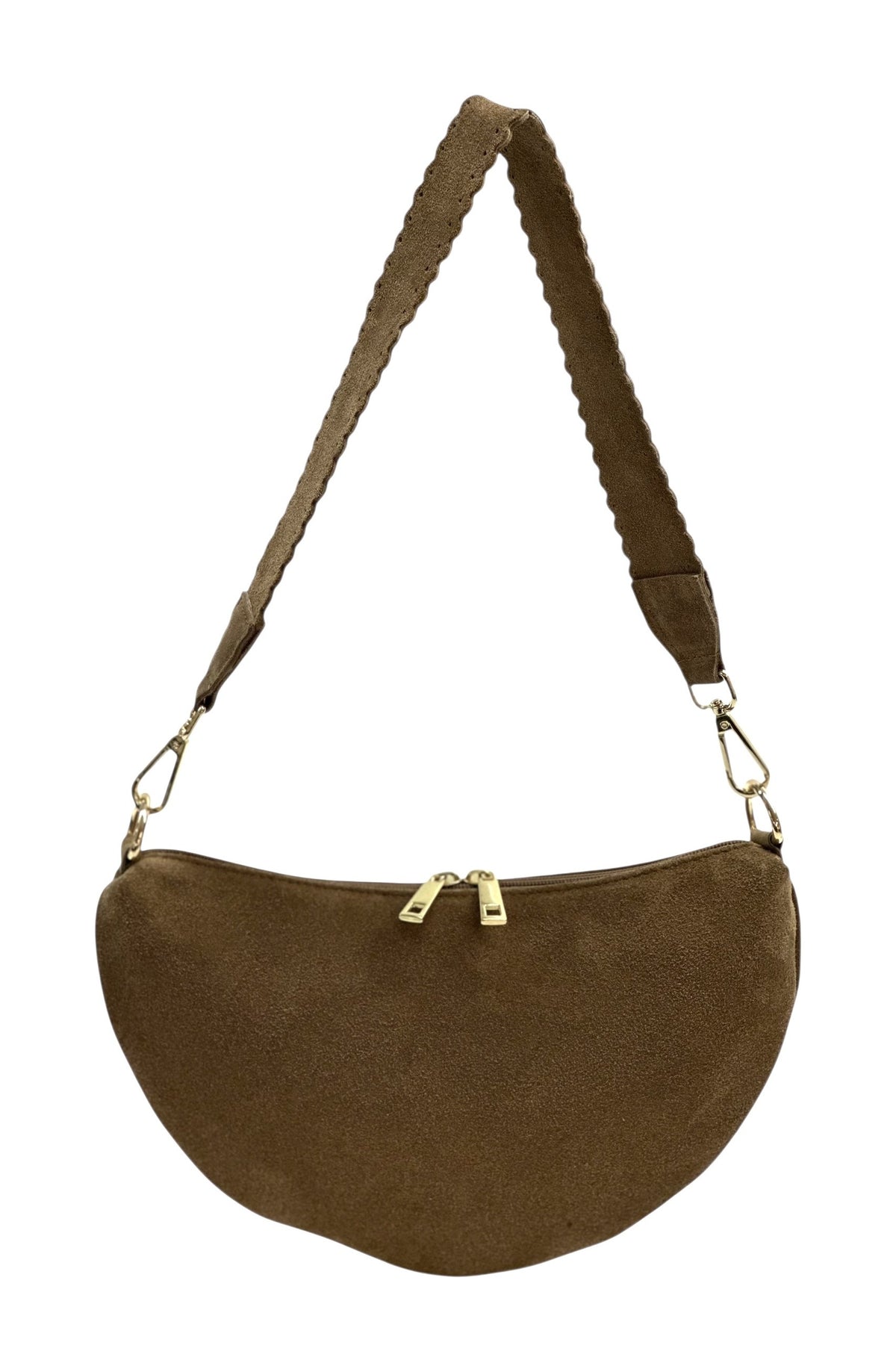 HE1181 Dark Taupe Half-Moon Suede Shoulder Bag