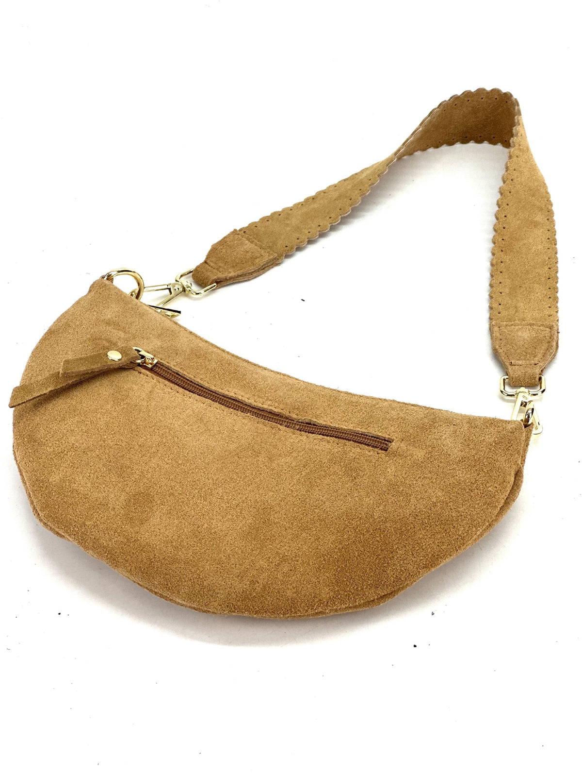 HE1183 Tan Half-Moon Suede Shoulder Bag