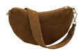HE1184 Dark Tan Half-Moon Suede Shoulder Bag