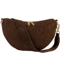 HE1185 Brown Half-Moon Suede Shoulder Bag