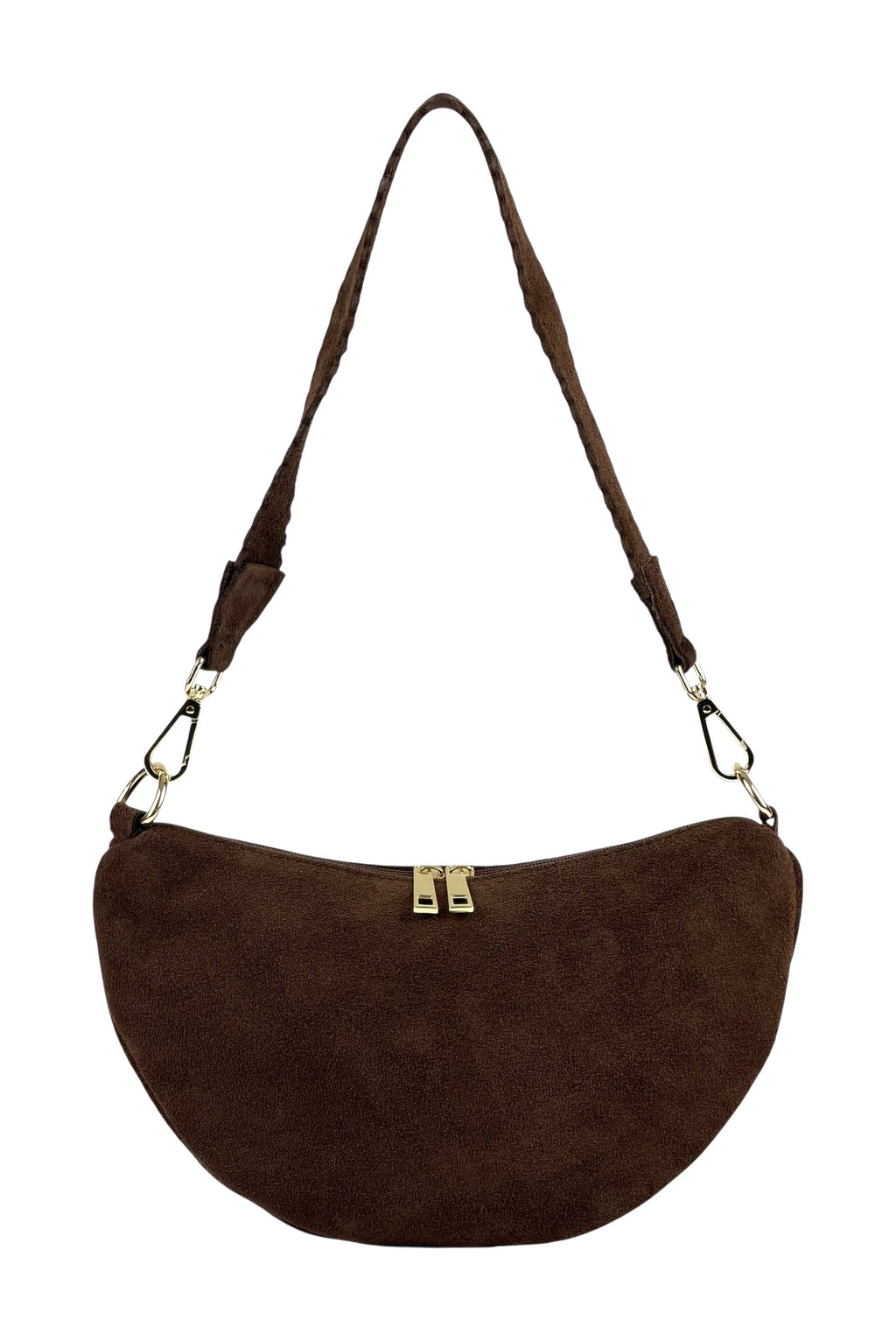 HE1185 Brown Half-Moon Suede Shoulder Bag