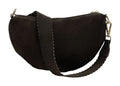 HE1186 Dark Brown Half-Moon Suede Shoulder Bag