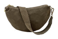 HE1187 Olive Brown Half-Moon Suede Shoulder Bag