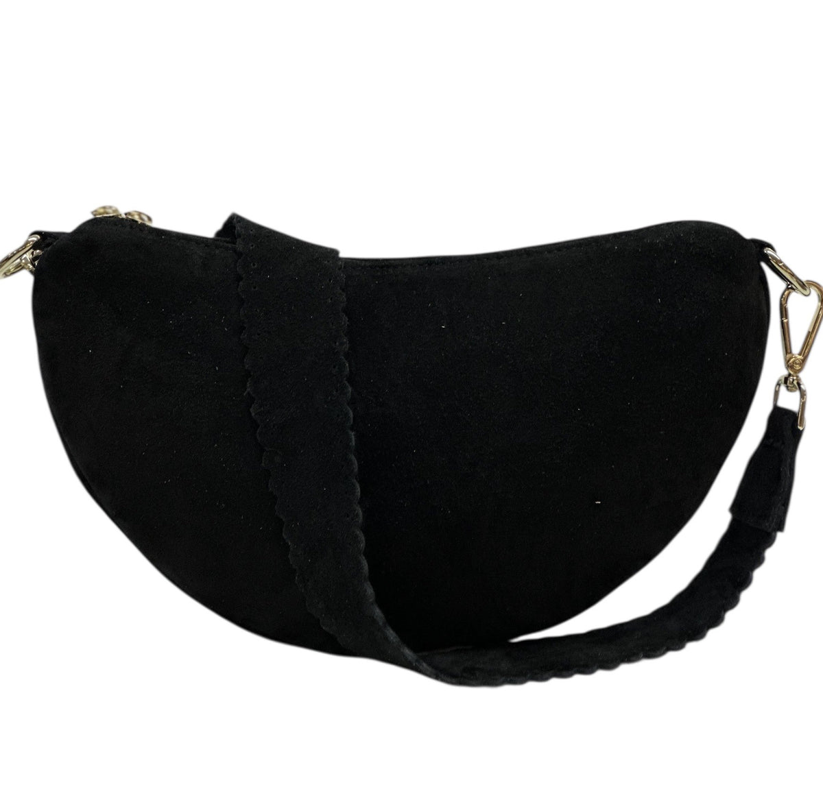 HE1188 Black Half-Moon Suede Shoulder Bag