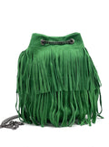 HE1191 Apple Green Fringe Suede Bucket Bag