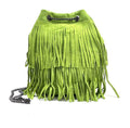 HE1192 Avocado Green Fringe Suede Bucket Bag