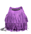 HE1194 Amaranth Fringe Suede Bucket Bag
