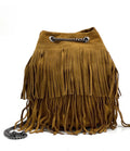 HE1196 Tan Fringe Suede Bucket Bag