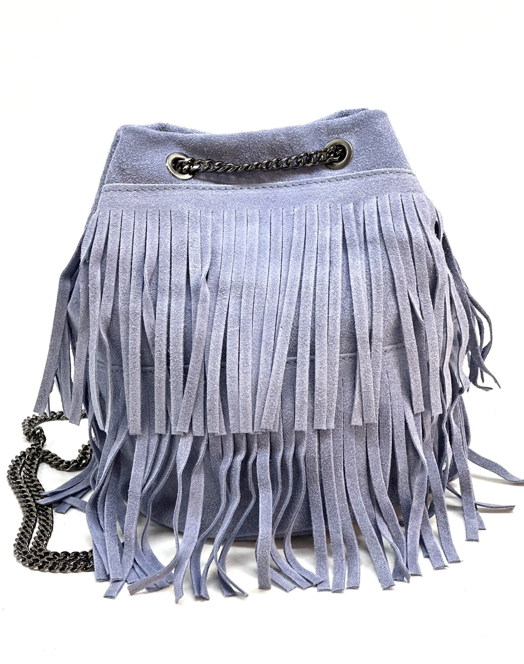 HE1197 Indigo Fringe Suede Bucket Bag