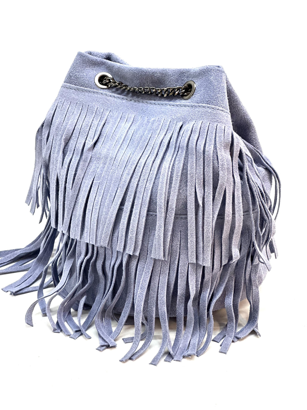 HE1197 Indigo Fringe Suede Bucket Bag