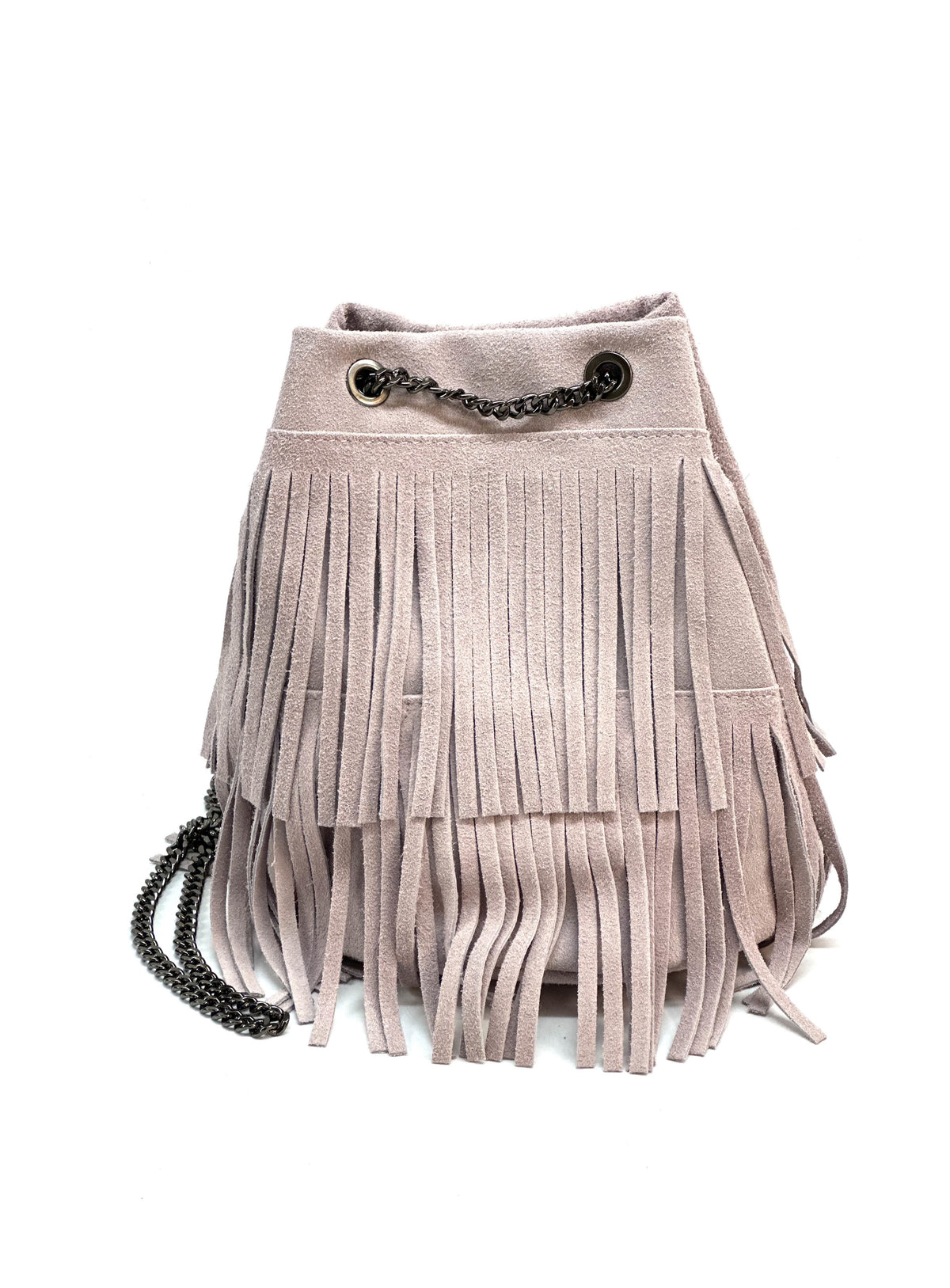 HE1199 Lilac Fringe Suede Bucket Bag