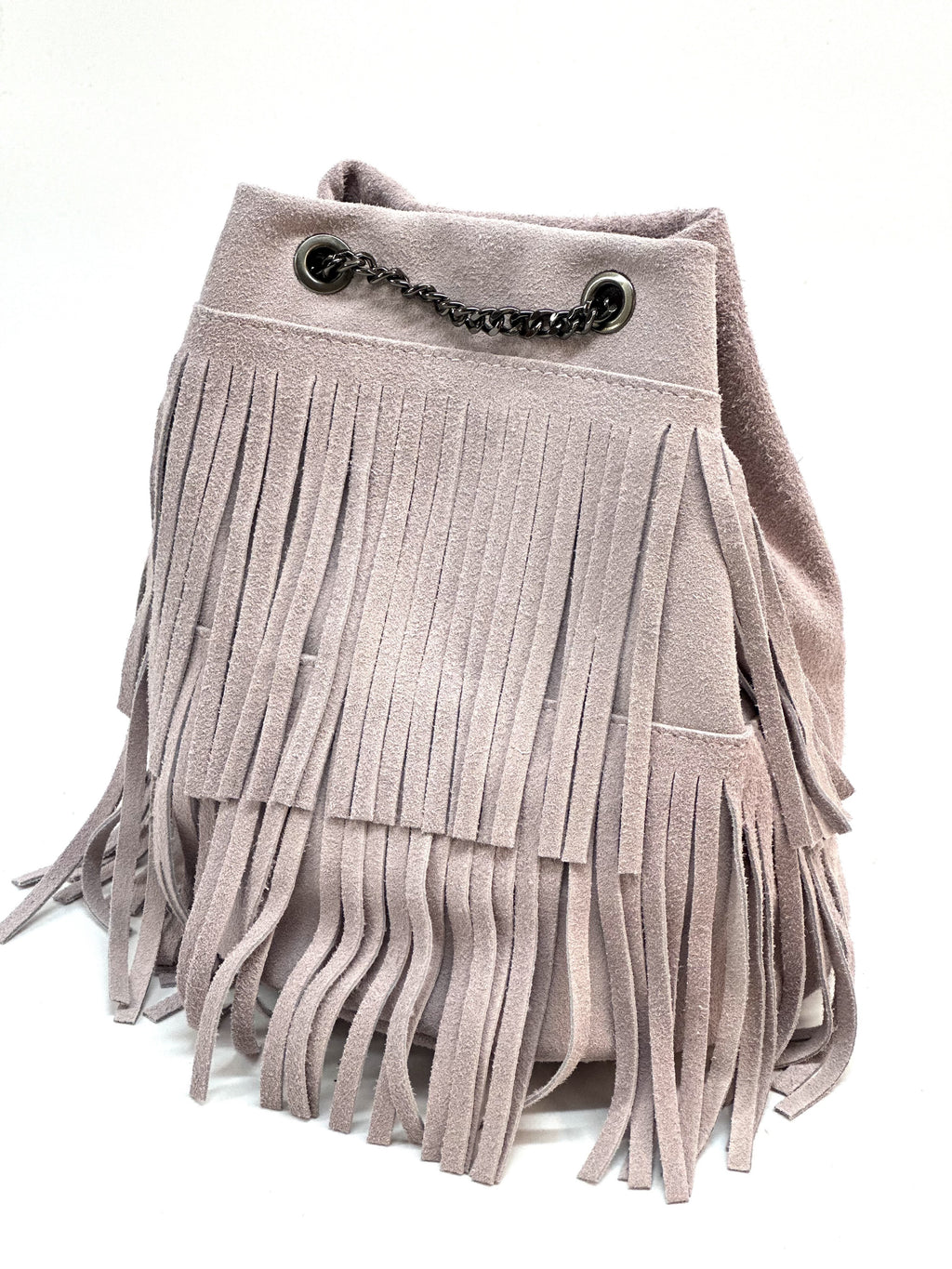 HE1199 Lilac Fringe Suede Bucket Bag