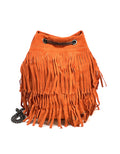 HE1200 Orange Fringe Suede Bucket Bag