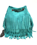 HE1201 Turquoise Fringe Suede Bucket Bag