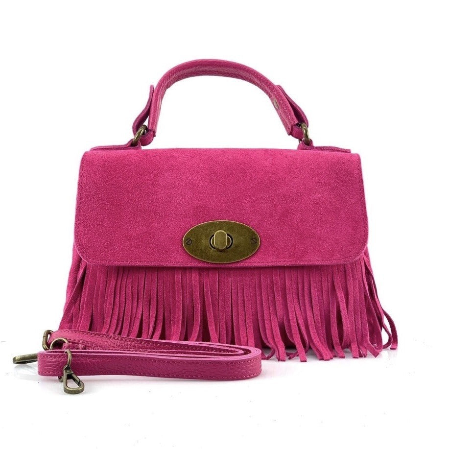 HE1204 Fuchsia Fringe Suede Top Handle Bag