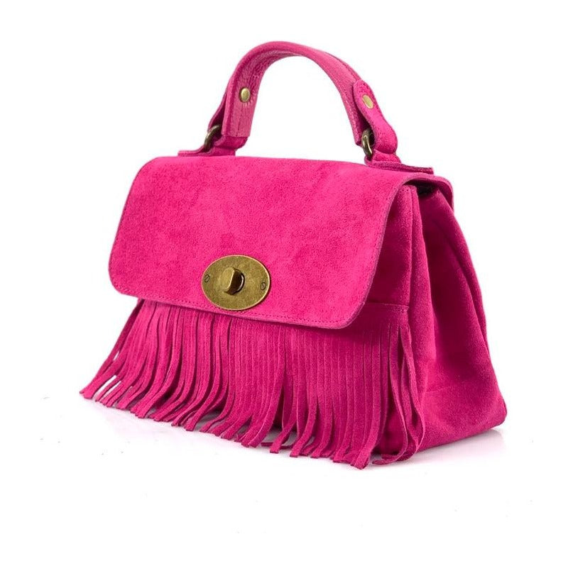 HE1204 Fuchsia Fringe Suede Top Handle Bag
