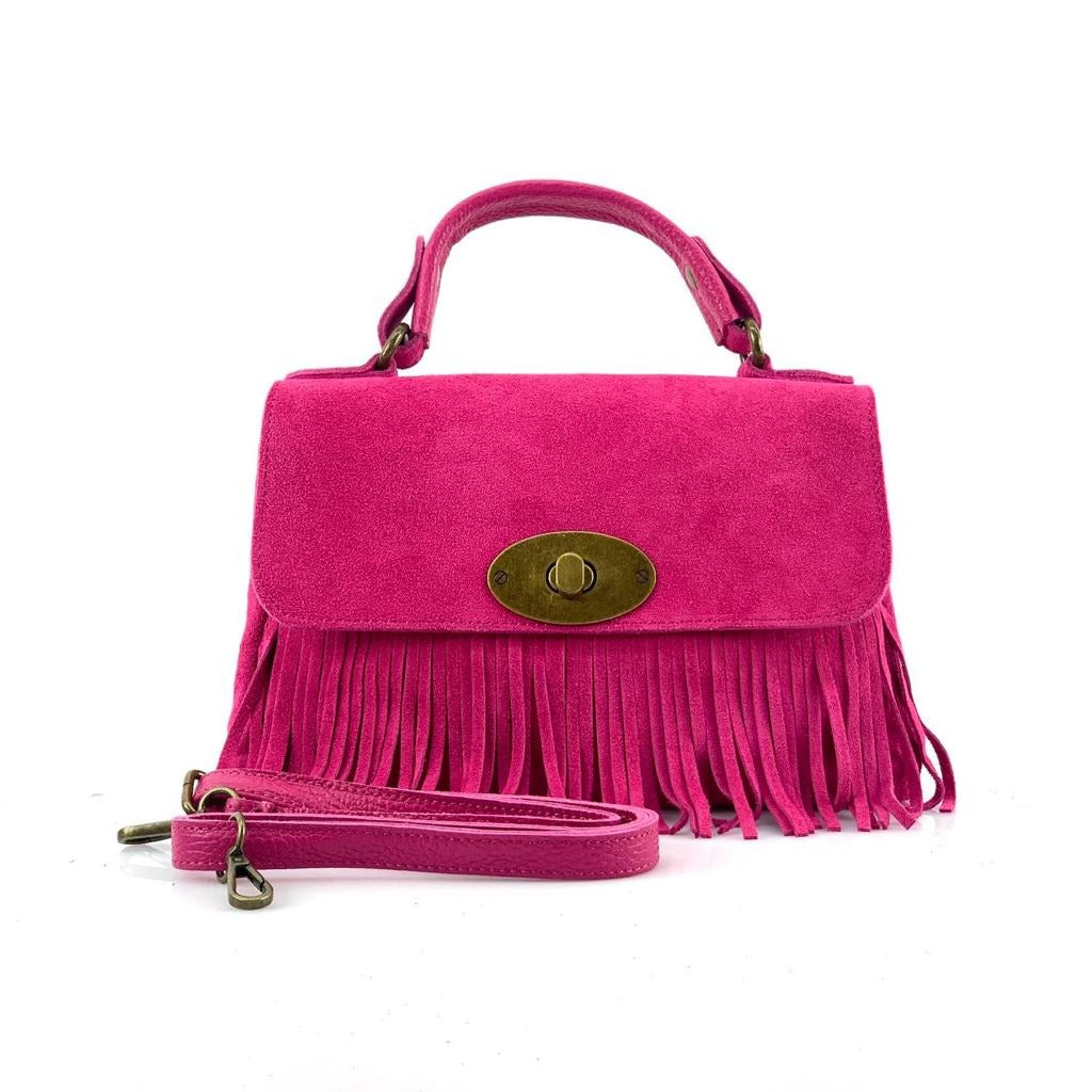 HE1204 Fuchsia Fringe Suede Top Handle Bag